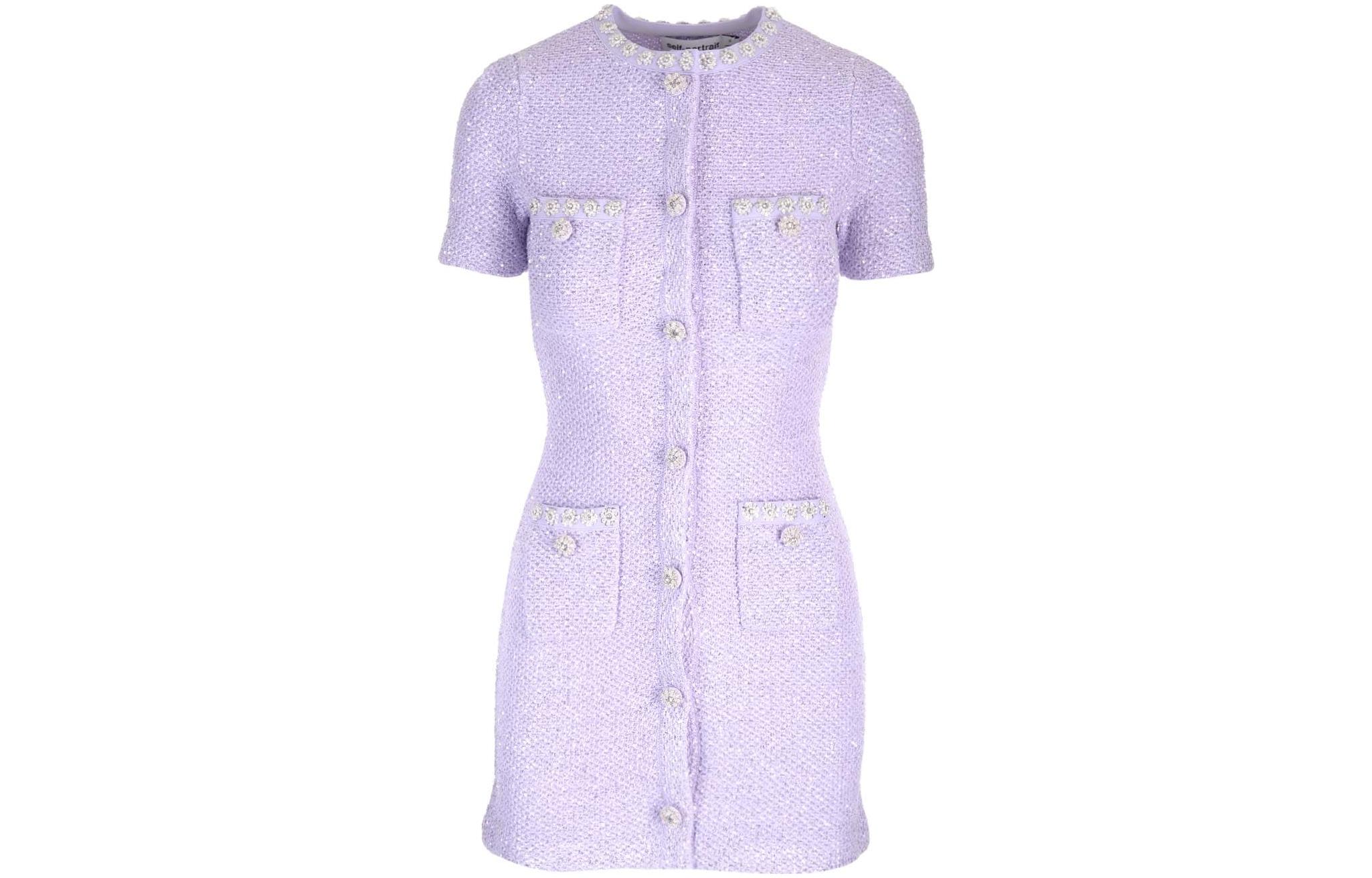 (Women) Self-Portrait Fitted Purple Short-Sleeve Button-Up Mini Dress PF23107SLPURPLE 圖 2