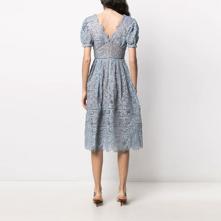 (Women) Self-Portrait Floral Lace Midi Dress - Blue, Puff Sleeve Elegant Vacation Style. SWF321Y00500 圖 7