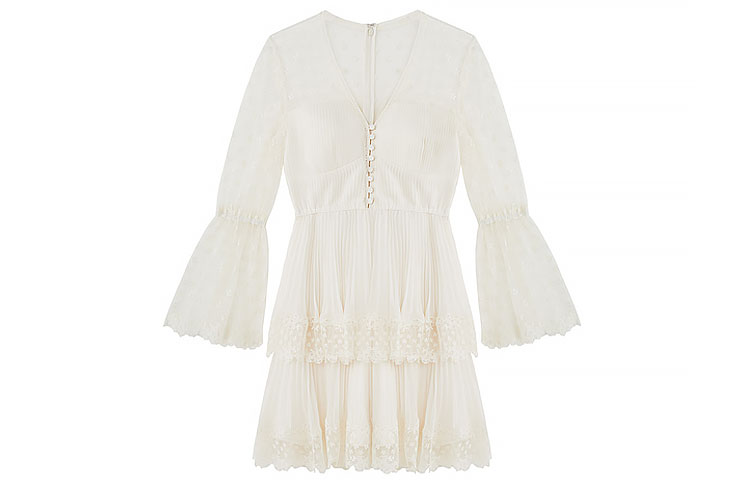 Order (W) Self-Portrait 花卉網紗長袖象牙白洋裝 - 優雅修身度假風格 SWF342Y14000