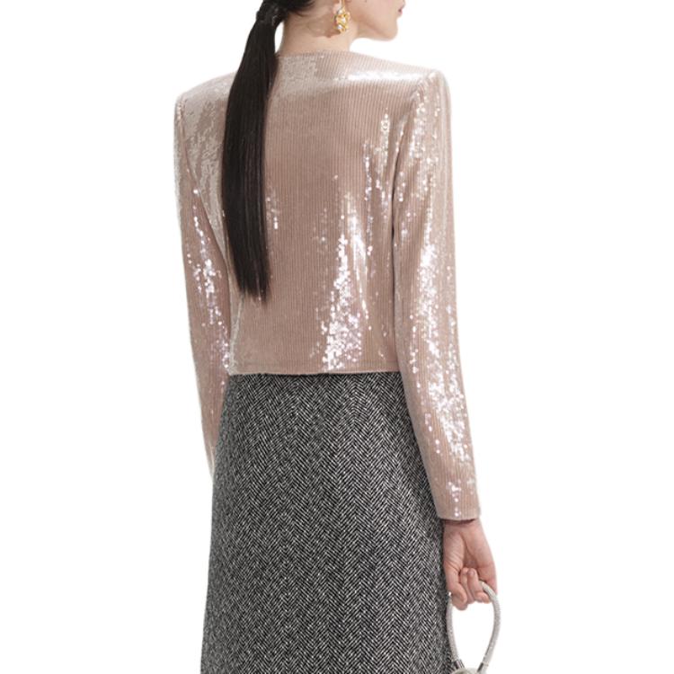 Shop (W) セルフポートレート フローラルスパンコール装飾ボタンアップジャケット レディース ライトゴールド SWF354T01600