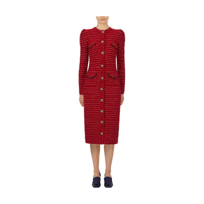 (Women) Self-Portrait FW20 Red Long Sleeve Knit Maxi Dress SWF204M11700