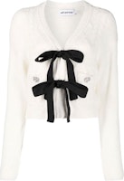 (Women) Self-Portrait FW21 White Knit Cardigan with Bow, Rhinestone Buttons. SWF325M08200004 (Women) Self-Portrait FW21 White Knit Cardigan with Bow, Rhinestone Buttons. SWF325M08200004