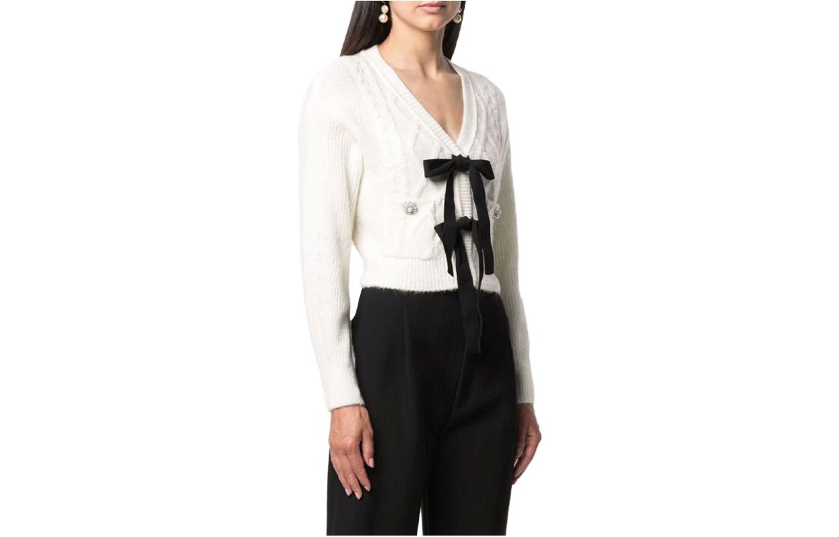 Order (W) Self-Portrait FW21 白色針織蝴蝶結開襟衫與水鑽鈕扣. SWF325M08200004