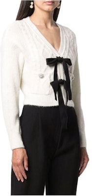 (W) Self-Portrait FW21 白色針織蝴蝶結開襟衫與水鑽鈕扣. SWF325M08200004 Order (W) Self-Portrait FW21 白色針織蝴蝶結開襟衫與水鑽鈕扣. SWF325M08200004