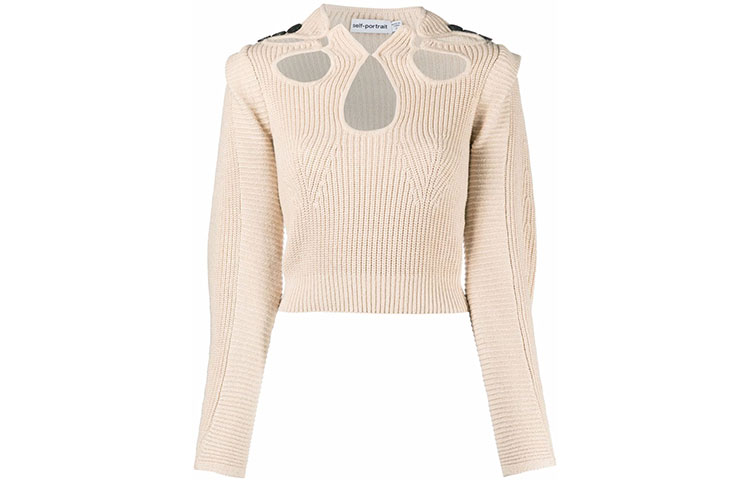 Shop (W) Self-Portrait FW21 女士米色修身鏤空針織上衣 PF21001DSAND