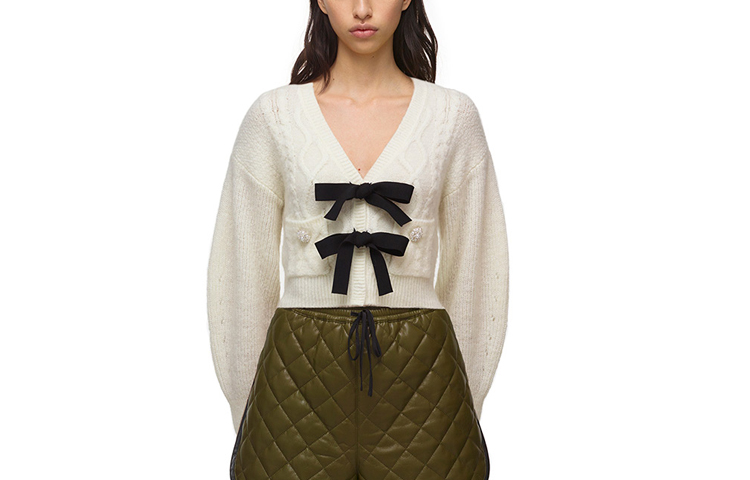 (Women) Self-Portrait FW21 Bow Knit Cardigan Sweater Women’s White SWF322M08200