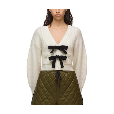(Women) Self-Portrait FW21 Bow Knit Cardigan Sweater Women’s White SWF322M08200