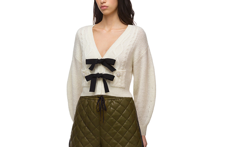 Shop (W) Self-Portrait FW21 蝴蝶結針織開襟毛衣 女裝 白色 SWF322M08200