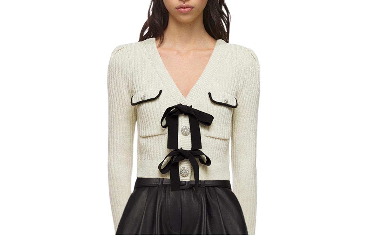 Order (W) Self-Portrait 秋冬款蝴蝶結V領針織開衫上衣 白色 SWF323M01800