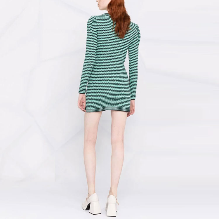 (Women) Self-Portrait FW21 Green Striped V-Neck Knit Bow Elegant Long Sleeve Dress. SWF325M01500 圖 5