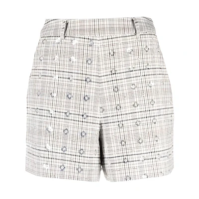 (Women) Self-Portrait FW21 High-Waisted Silver Plaid Sequin Shorts . AW21141MULTI