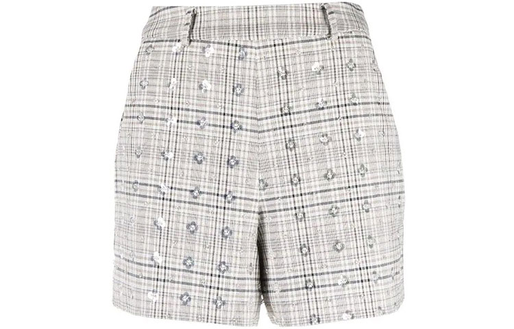 Order (W) Shorts de lentejuelas plateadas a cuadros de talle alto Self-Portrait FW21. AW21141MULTI