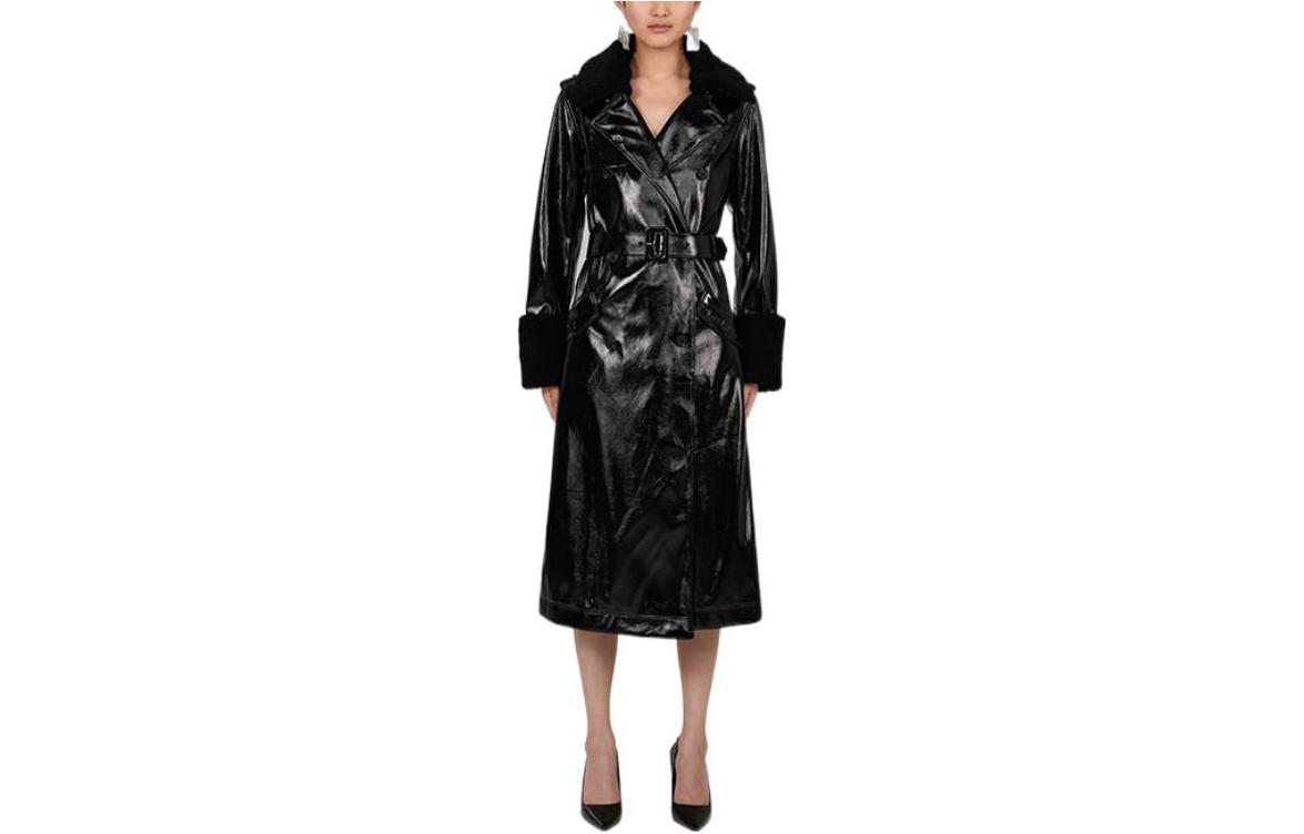 (Women) Self-Portrait FW22  Black Glossy Long-Sleeve Mid-Length Coat SWF334D00500 圖 2