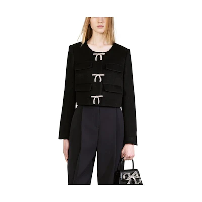 (Women) Self-Portrait FW22 Black Solid Bow Blazer. SWF334T01200
