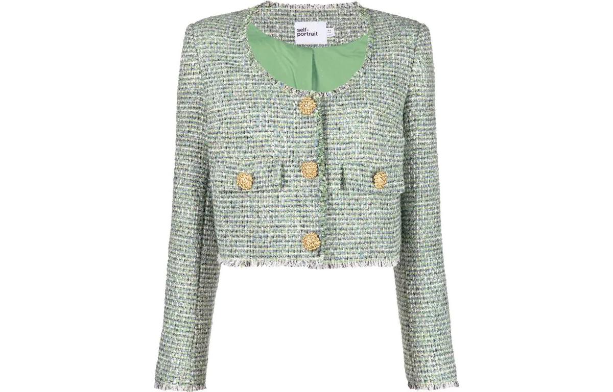 Shop (W) Self-Portrait FW22 綠色粗花呢紐扣流蘇休閒外套. PF22082GREEN