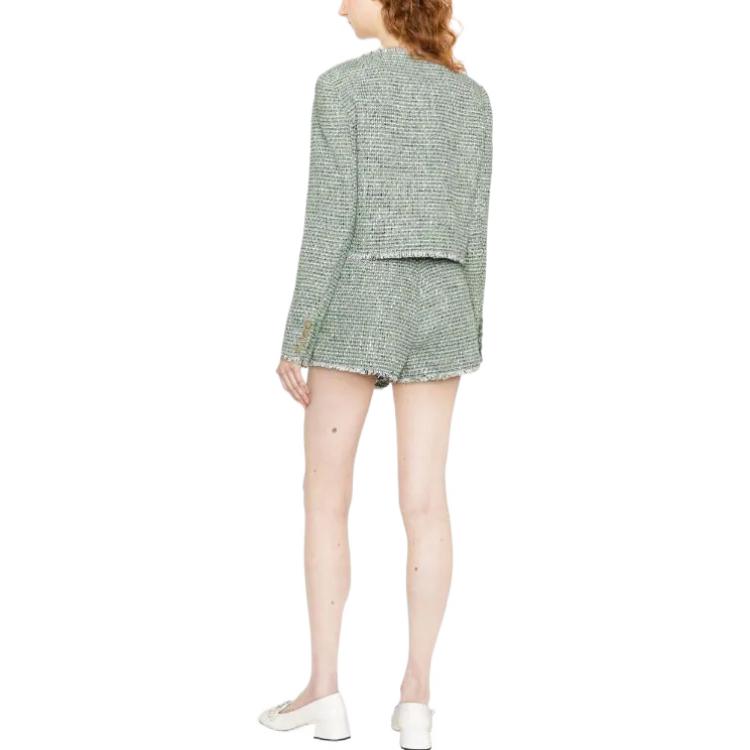 Details for (W) Self-Portrait FW22 綠色粗花呢紐扣流蘇休閒外套. PF22082GREEN