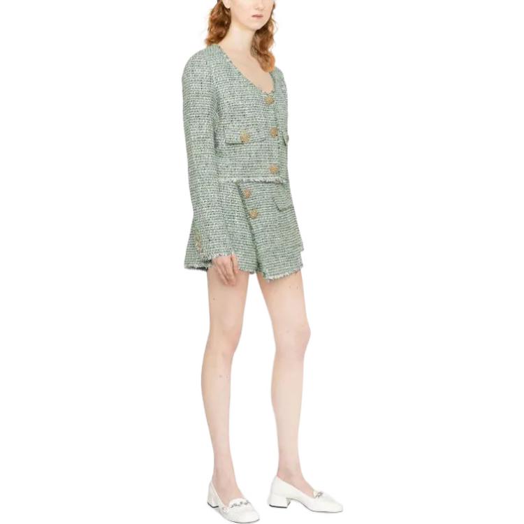 Sizing (W) Self-Portrait FW22 綠色粗花呢紐扣流蘇休閒外套. PF22082GREEN