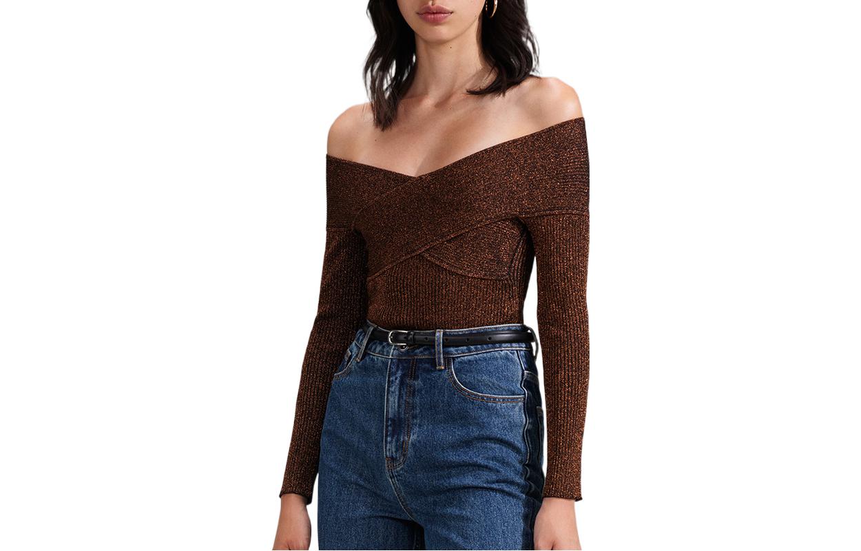 (Women) Self-Portrait FW22  Off-Shoulder Long Sleeve Knit Top SWF341M02500