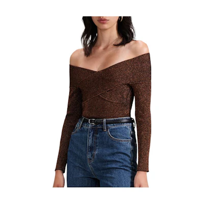 (Women) Self-Portrait FW22 Off-Shoulder Long Sleeve Knit Top SWF341M02500