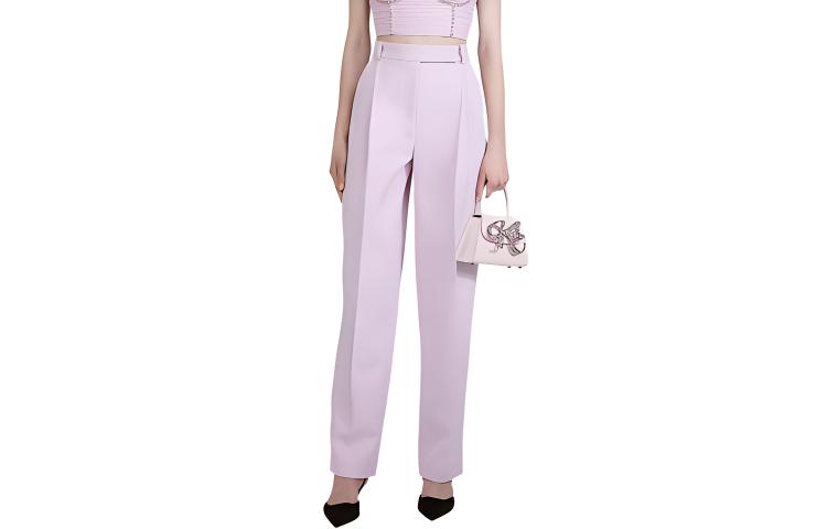 (Women) Self-Portrait FW22  Pink Relaxed Fit Wide-Leg Trousers Casual Pants. SWF334K01300