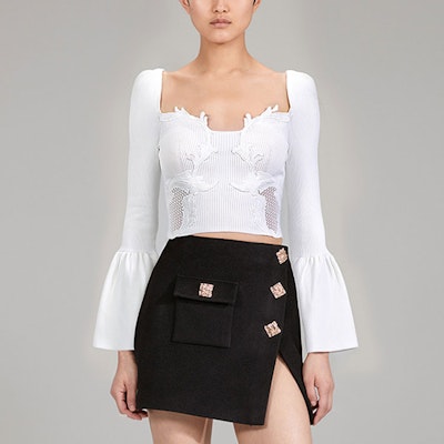 (W) Self-Portrait FW22 白色蕾絲針織上衣帶喇叭袖 SWF334M06300 Shop (W) Self-Portrait FW22 白色蕾絲針織上衣帶喇叭袖 SWF334M06300