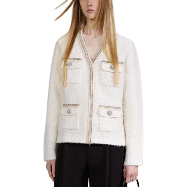 Lookbook (W) Chaqueta Blanca FW22 Self-Portrait con Bolsillos Múltiples y Detalles de Diamantina SWF336M04700