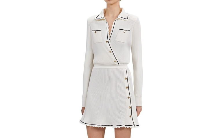 (Women) Self-Portrait FW22 Asymmetric Ribbed Knit Long Sleeve Dress Women Beige. PF22-079 圖 3