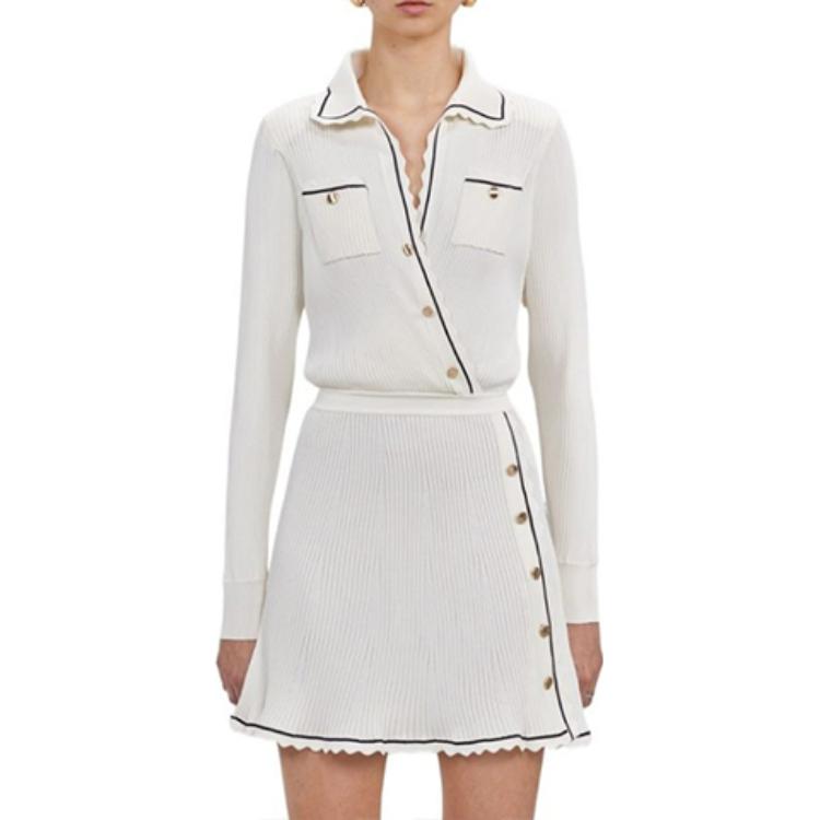 (Women) Self-Portrait FW22 Asymmetric Ribbed Knit Long Sleeve Dress Women Beige. PF22-079 圖 5