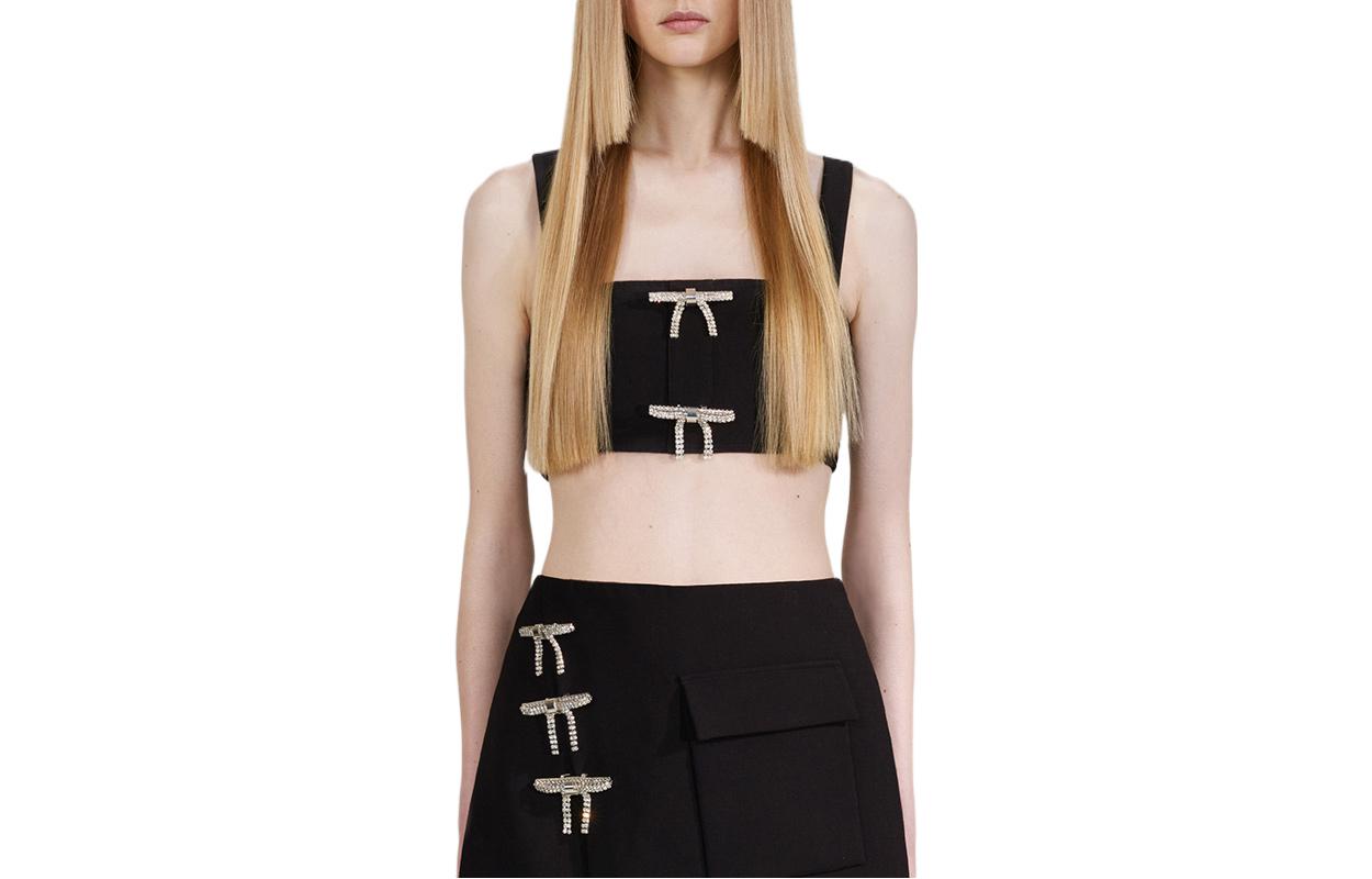 (Women) Self-Portrait FW22 Black Bow-Detail Cropped Cami Top Women. SWF334C03300