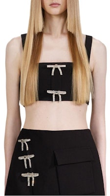 (W) Self-Portrait FW22 Top Hitam Wanita dengan Reka Bentuk Cami dan Butiran Reben. SWF334C03300 Order (W) Self-Portrait FW22 Top Hitam Wanita dengan Reka Bentuk Cami dan Butiran Reben. SWF334C03300