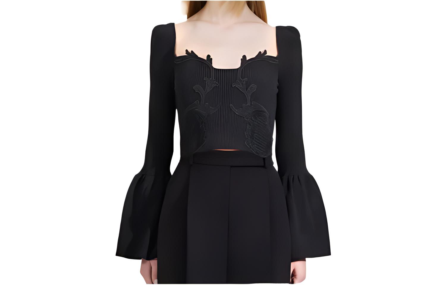 (Women) Self-Portrait FW22 Black Lace Long-Sleeve Loose Knit Sweater . AW22-122TB