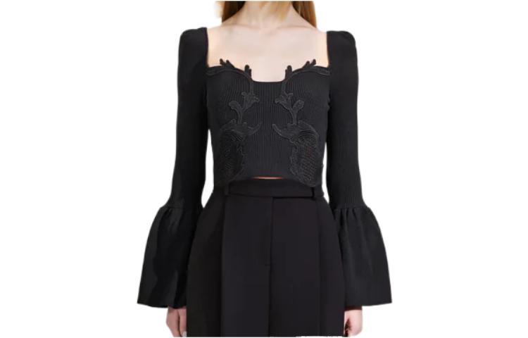 Order (W) Self-Portrait FW22 Baju Hitam Lace Lengan Panjang Loose Knit Sweater. AW22-122TB