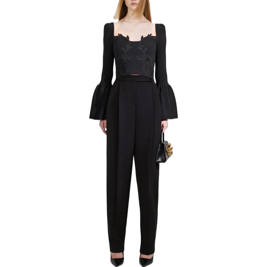 Lookbook (W) Self-Portrait FW22 Baju Hitam Lace Lengan Panjang Loose Knit Sweater. AW22-122TB