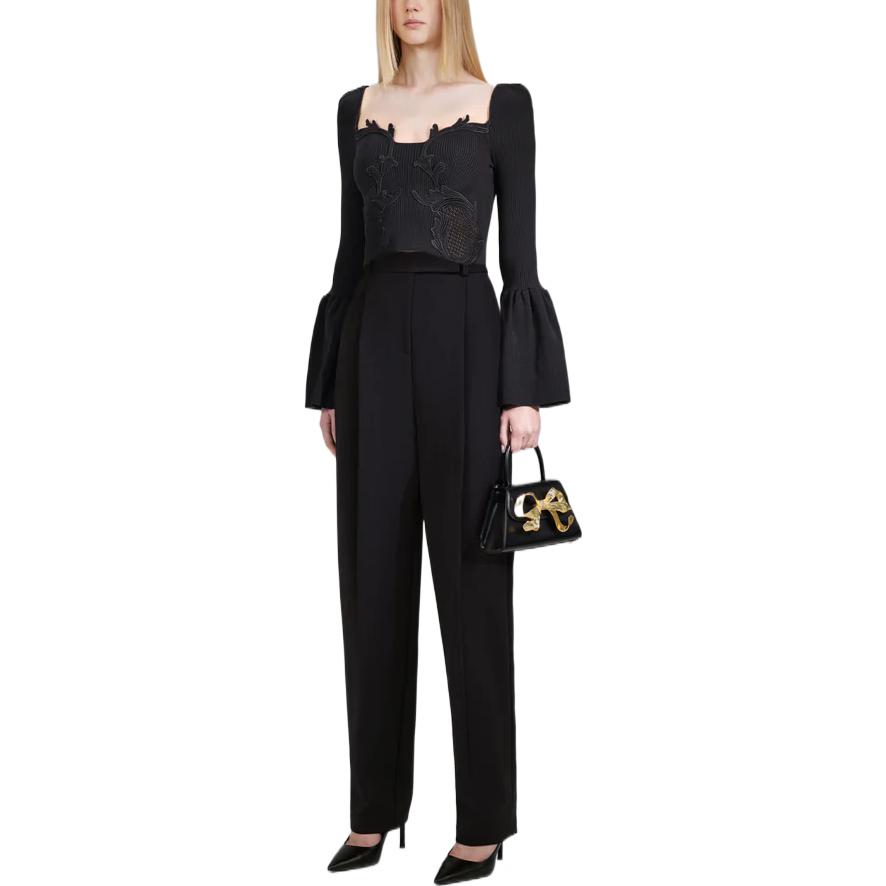 Purchase (W) Self-Portrait FW22 Baju Hitam Lace Lengan Panjang Loose Knit Sweater. AW22-122TB