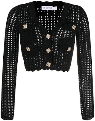 (W) Self-Portrait FW22 黑色V領短版長袖針織上衣 女款 AW22071BLACK Buy (W) Self-Portrait FW22 黑色V領短版長袖針織上衣 女款 AW22071BLACK