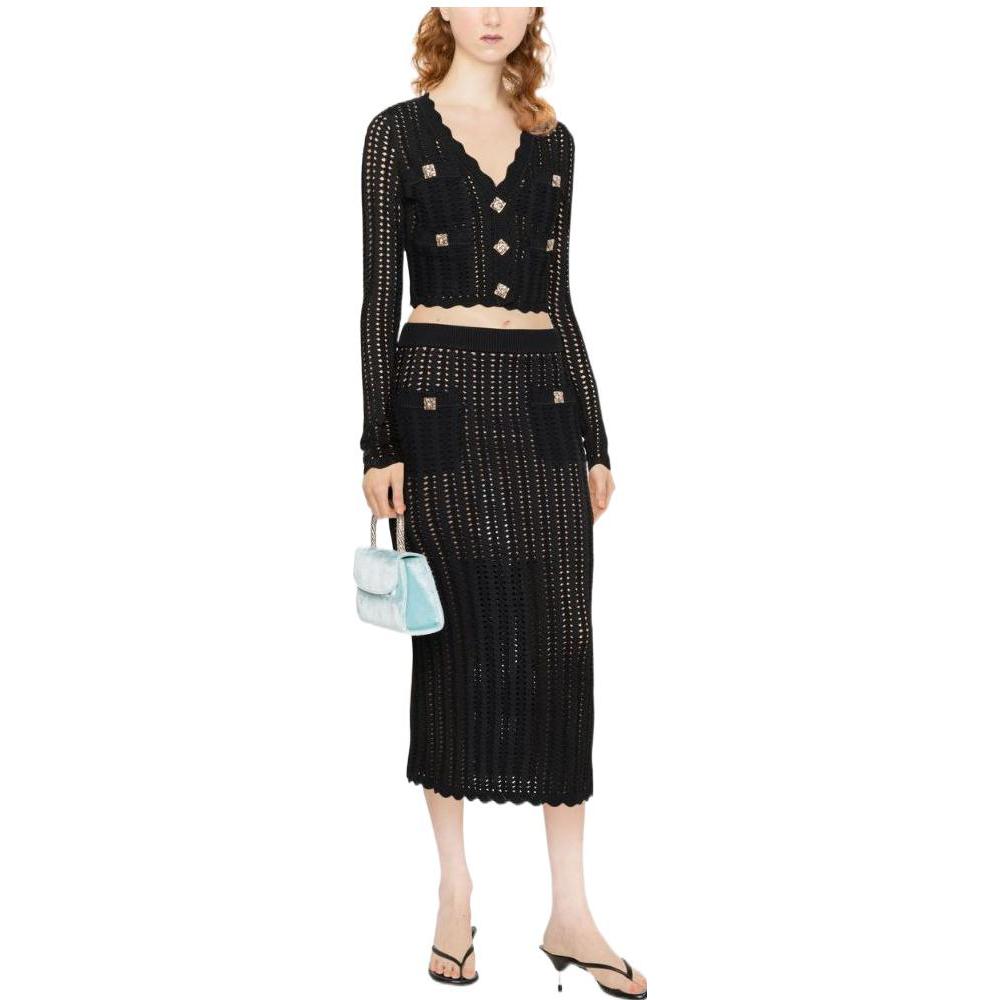 Lookbook (W) Self-Portrait FW22 黑色V領短版長袖針織上衣 女款 AW22071BLACK