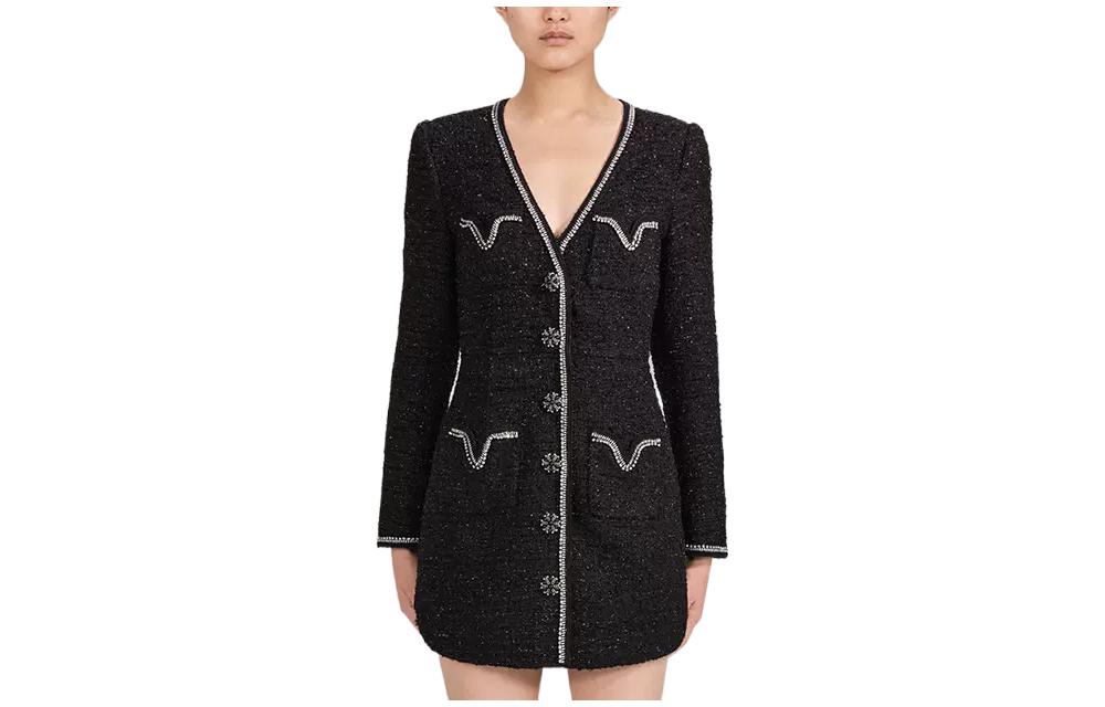 (Women) Self-Portrait FW22 Black V-Neck Slim-Fit Long-Sleeve Dress  Elegant Style. SWF334Y16800 圖 2