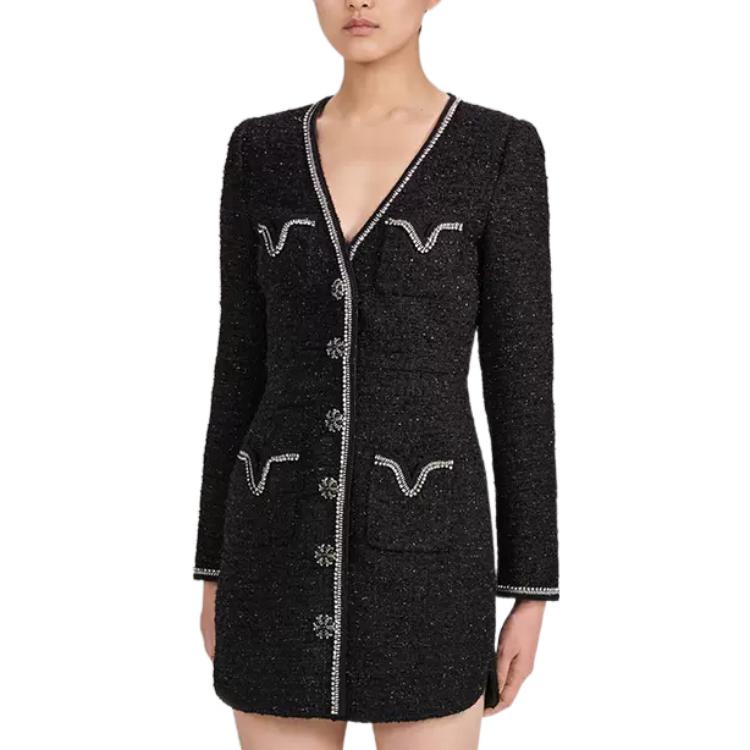 (Women) Self-Portrait FW22 Black V-Neck Slim-Fit Long-Sleeve Dress  Elegant Style. SWF334Y16800 圖 3