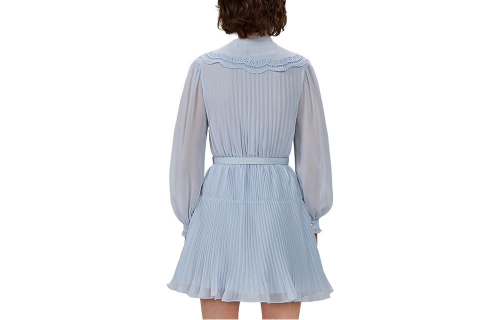 Lookbook (W) Self-Portrait 2022秋冬蓝色蝴蝶结灯笼袖修身连衣裙 女款 SWF333Y00900