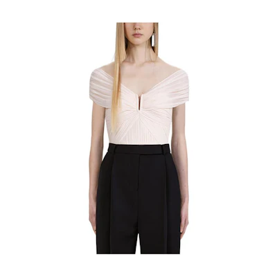 (Women) Self-Portrait FW22 Chiffon Off-Shoulder Sleeveless Top Ivory White Women. SWF334C02700