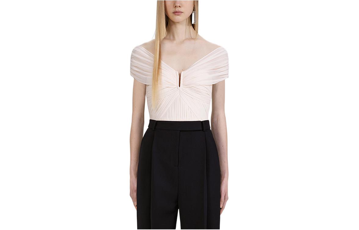 Order (W) Self-Portrait FW22 Chiffon Off-Shoulder Tanpa Lengan Putih Gading Wanita. SWF334C02700