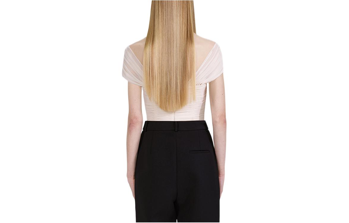 Lookbook (W) Self-Portrait FW22 Chiffon Off-Shoulder Tanpa Lengan Putih Gading Wanita. SWF334C02700