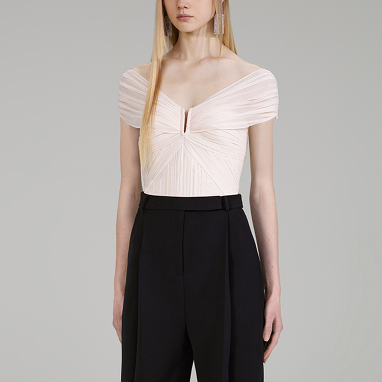 Shop (W) Self-Portrait FW22 Chiffon Off-Shoulder Tanpa Lengan Putih Gading Wanita. SWF334C02700