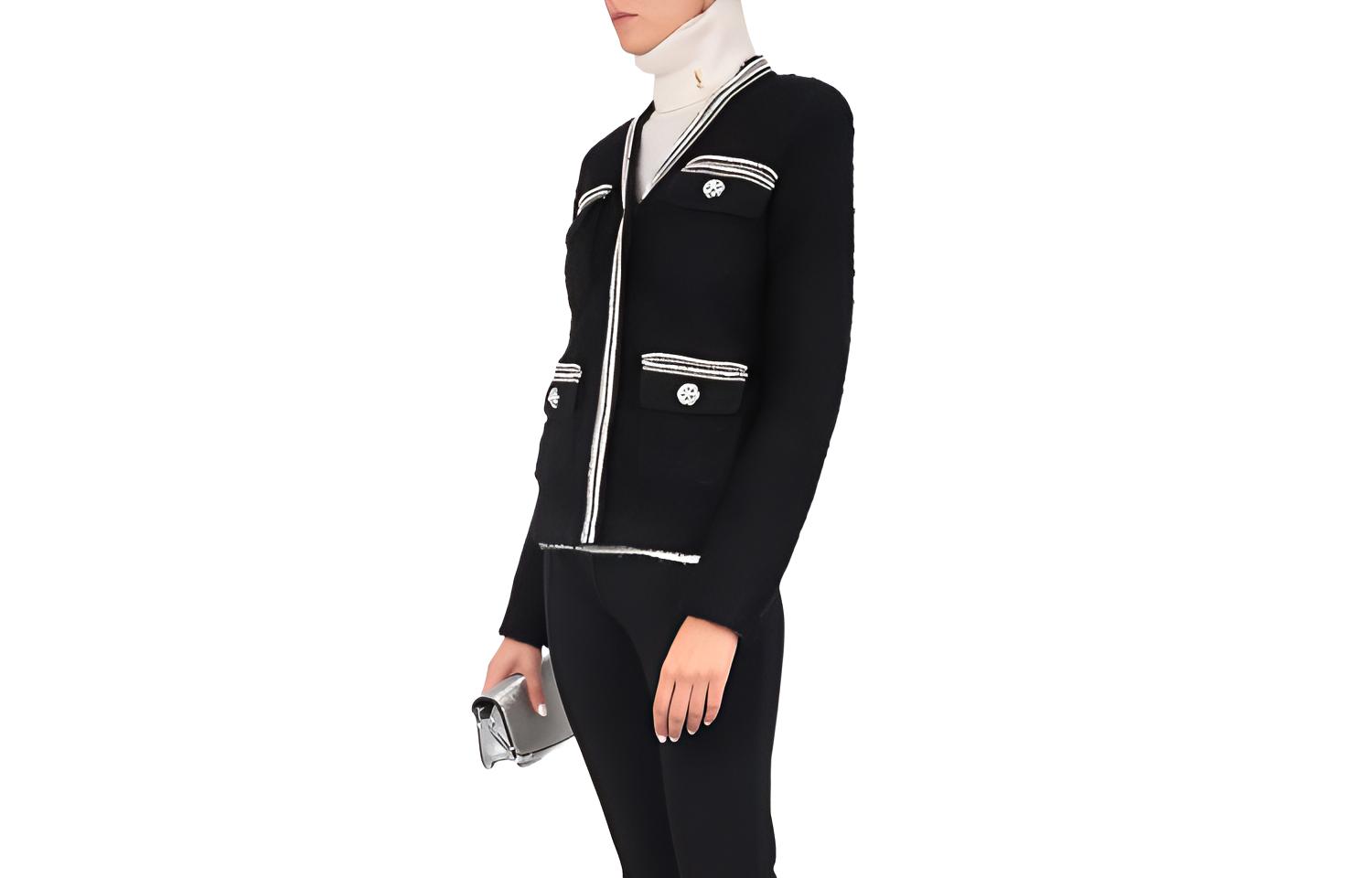 (Women) Self-Portrait FW22 Crystal V-Neck Single-Breasted Jacket  Black. AW22063B