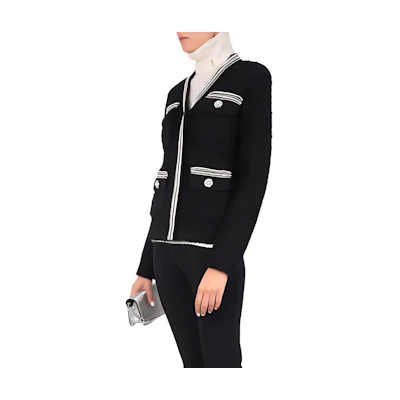 (Women) Self-Portrait FW22 Crystal V-Neck Single-Breasted Jacket Black. AW22063B