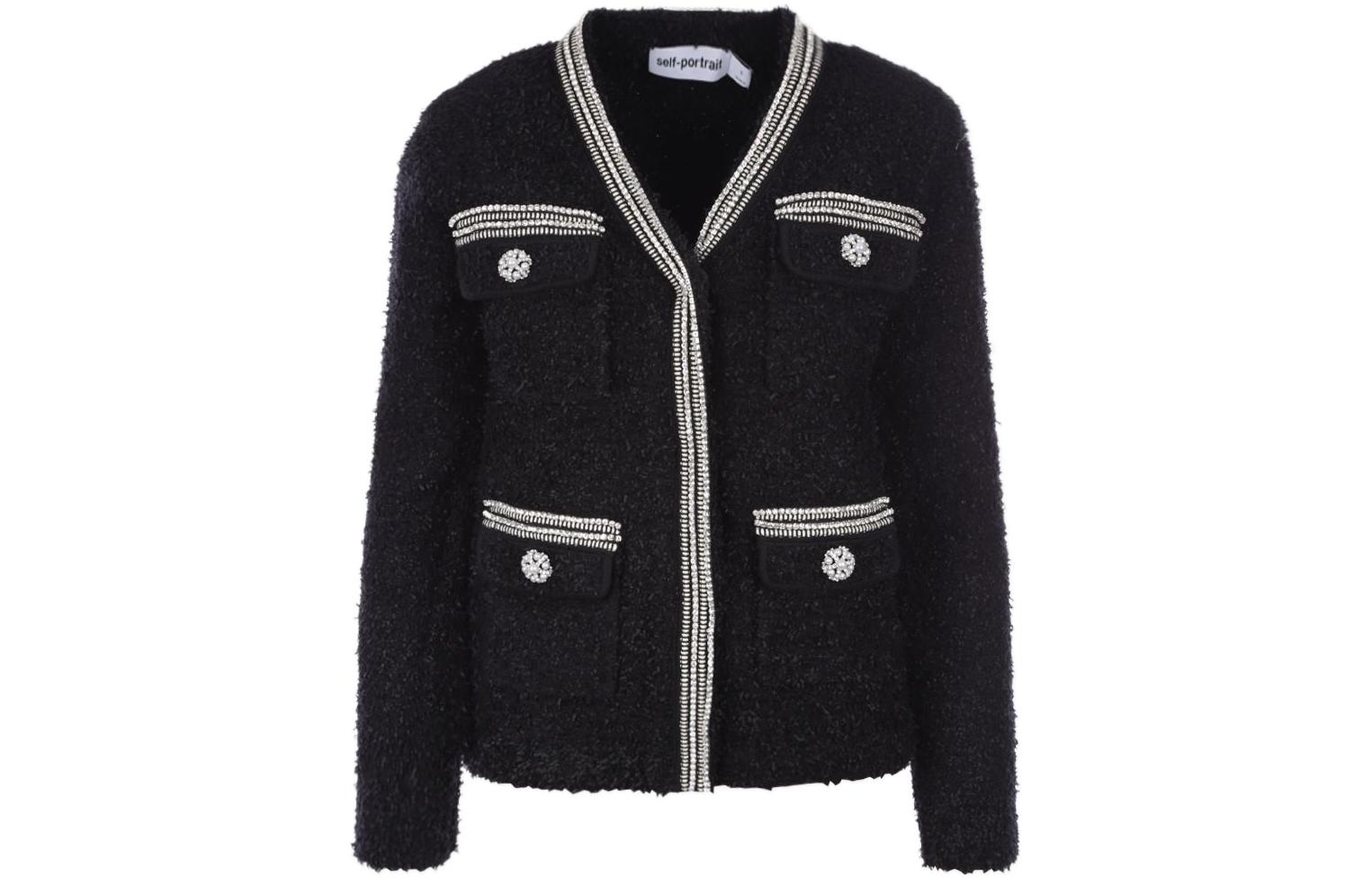 Lookbook (W) Chaqueta Negra Self-Portrait FW22 Cristal de Solapa V Simple. AW22063B