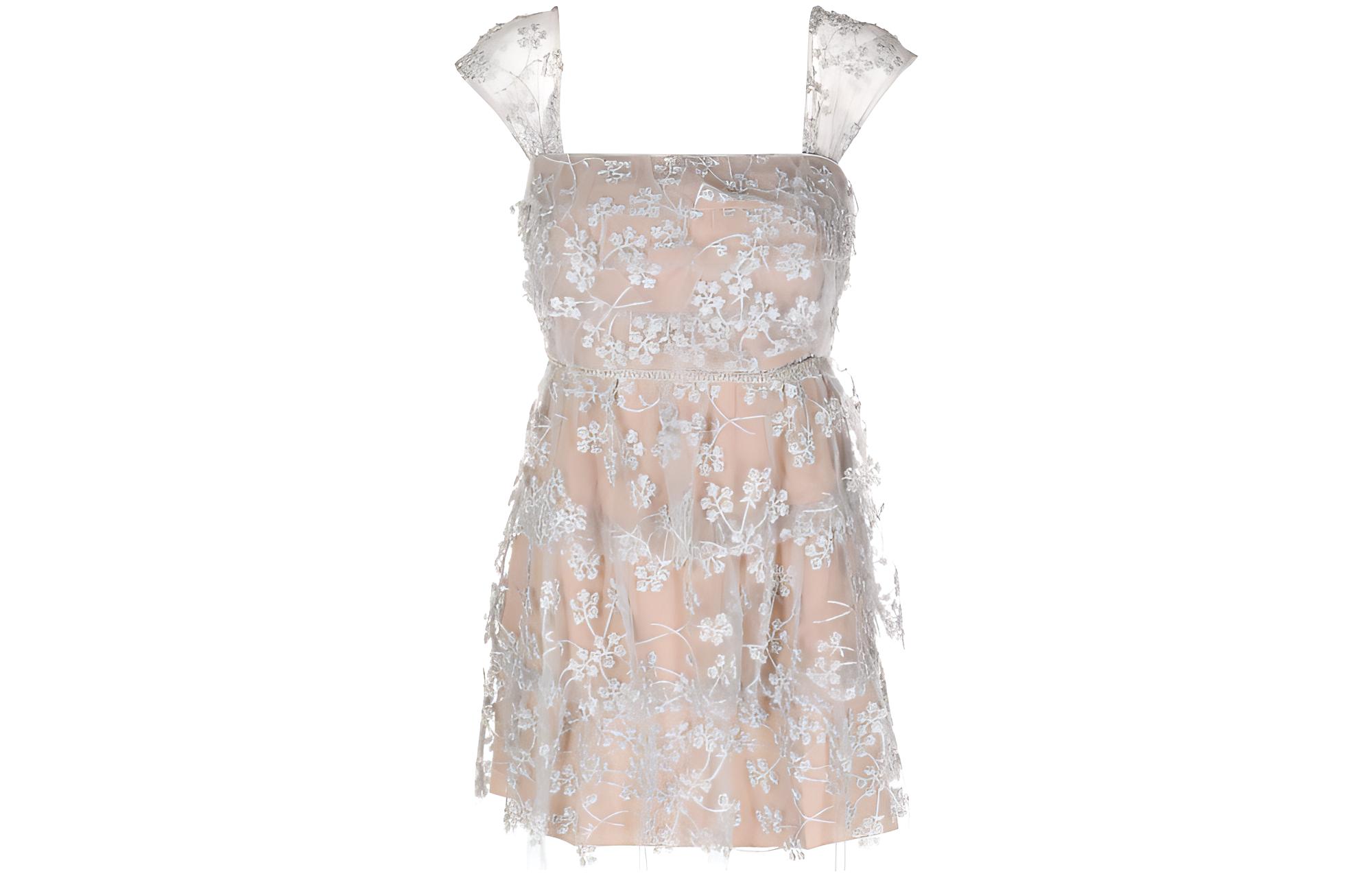 (Women) Self-Portrait FW22 Floral Embroidered Square Neck Dress Women’s Light Gray. PF22049SSILVER