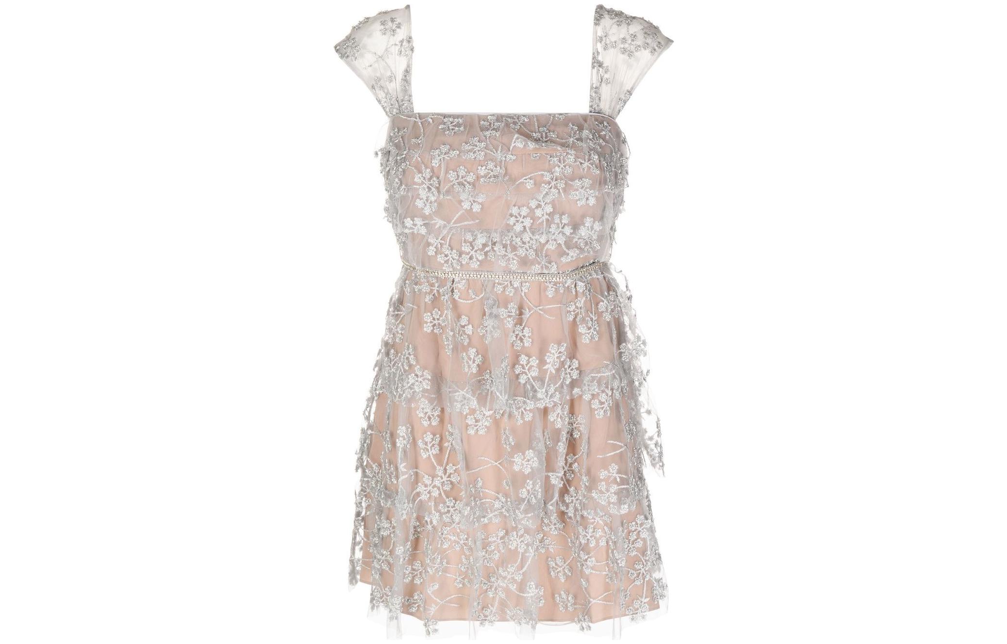 (Women) Self-Portrait FW22 Floral Embroidered Square Neck Dress Women’s Light Gray. PF22049SSILVER 圖 2