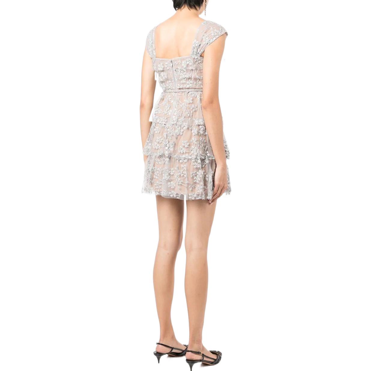 (Women) Self-Portrait FW22 Floral Embroidered Square Neck Dress Women’s Light Gray. PF22049SSILVER 圖 4