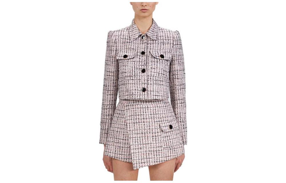 (Women) Self-Portrait FW22 Gray Plaid Tweed Cropped Jacket for Women. SWF333T01000